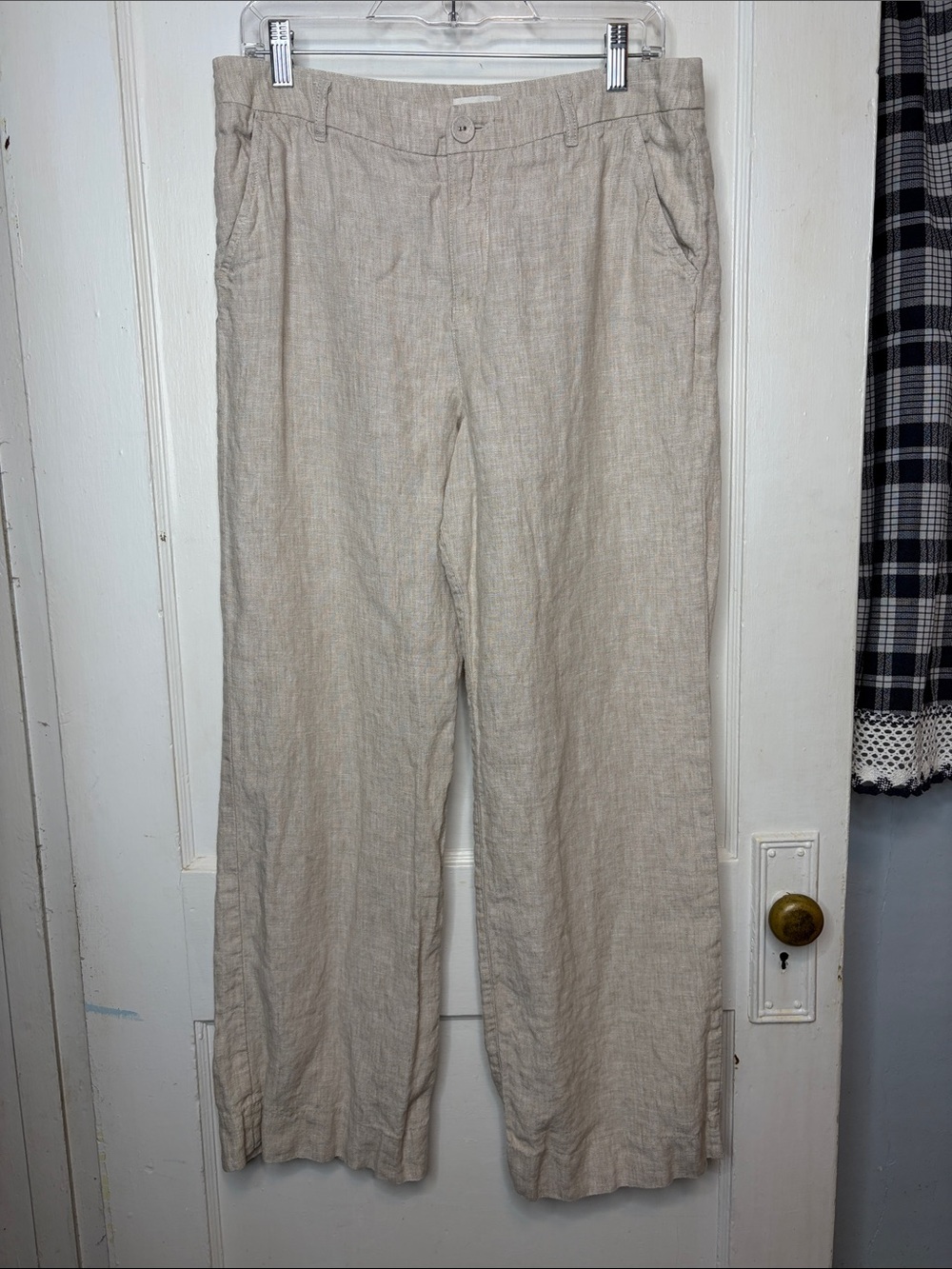 Garnet Hill Classic Linen Trousers European Flax Pants Sand Beige Neutral Sz 10